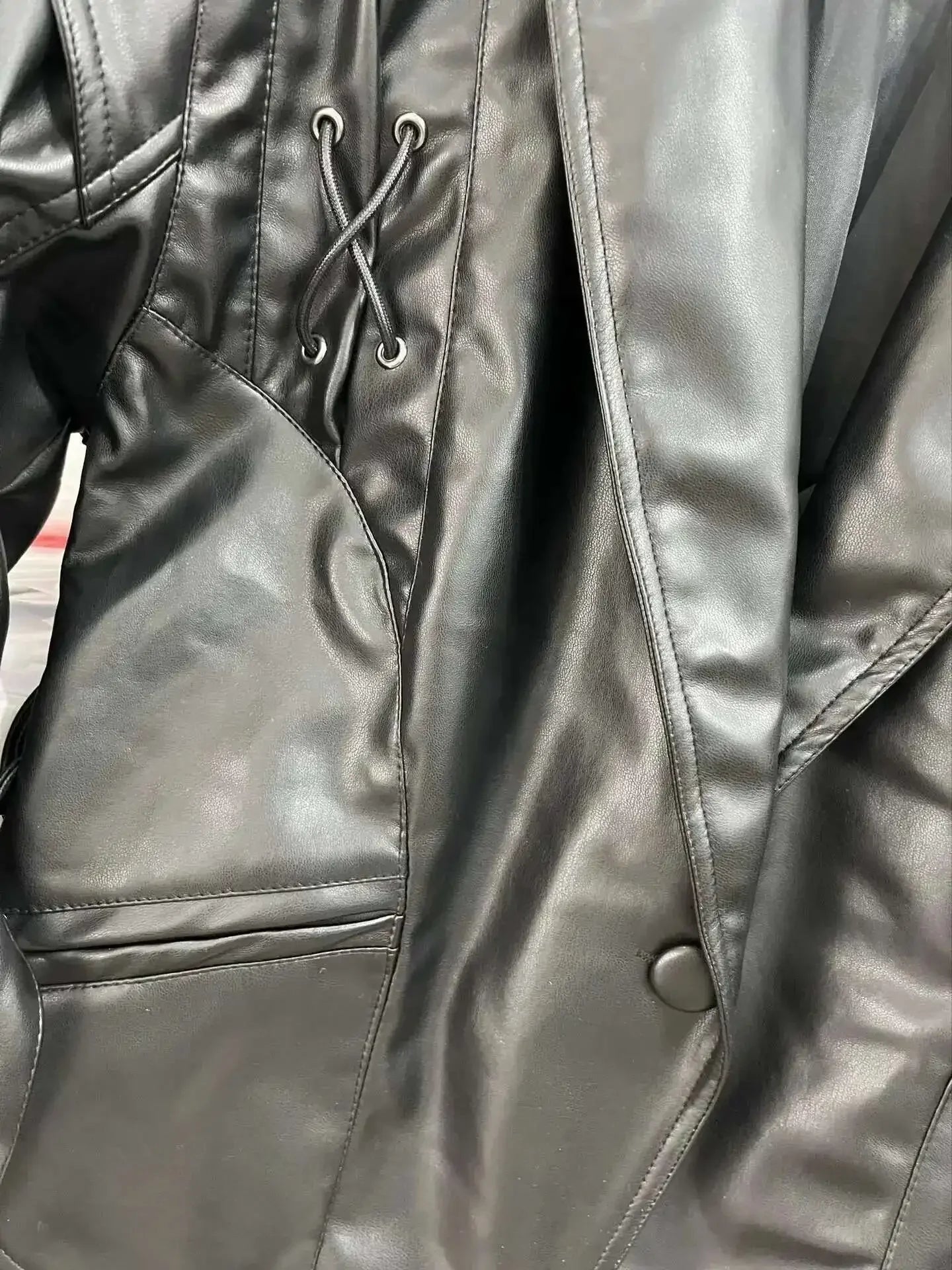 Lace-Up Faux Leather Jacket