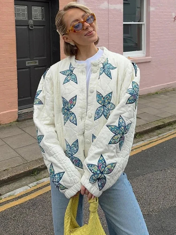 BloomNest Quilted Bomber Jacket