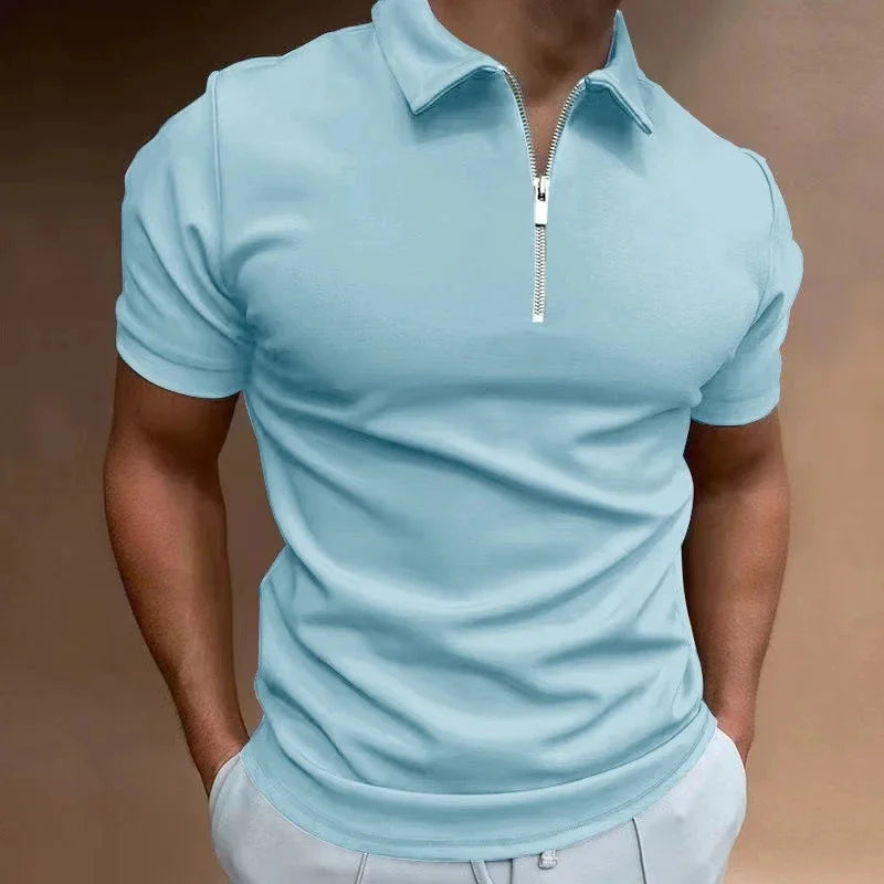 Men's Zipper Solid Polo Tee