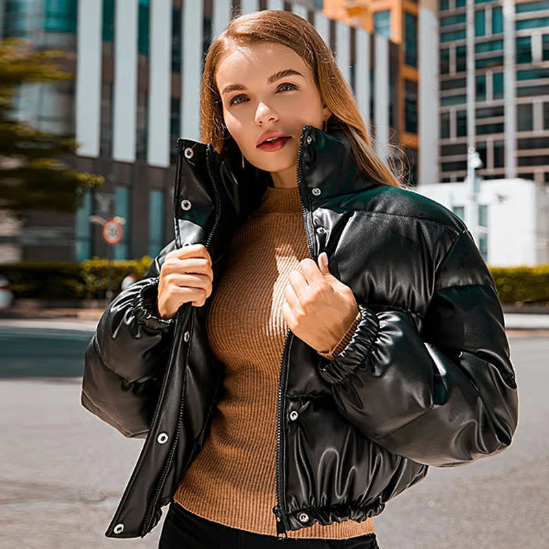 Luxe Frost Short PU Puffer Jacket