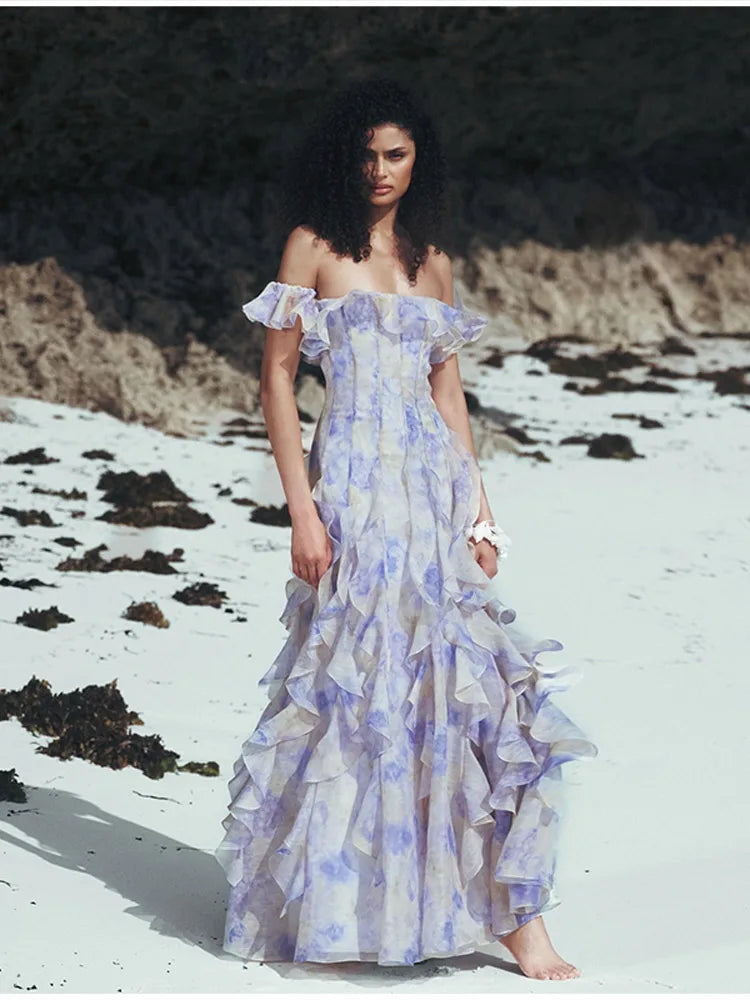 Parisian Breeze Off-Shoulder Maxi Dress