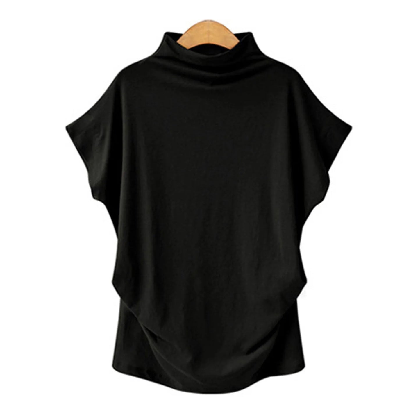 Soft Pleated Turtleneck Short Sleeve Top