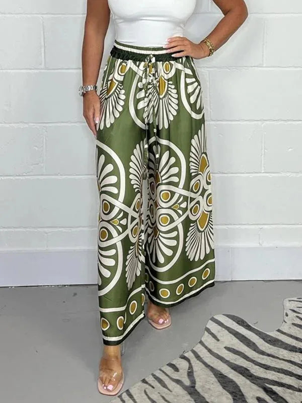 Printed Satin Wide Leg Trousers Rich Allure