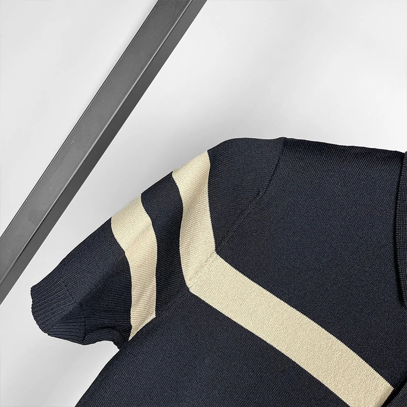 Ice Silk Striped Knit T-Shirt
