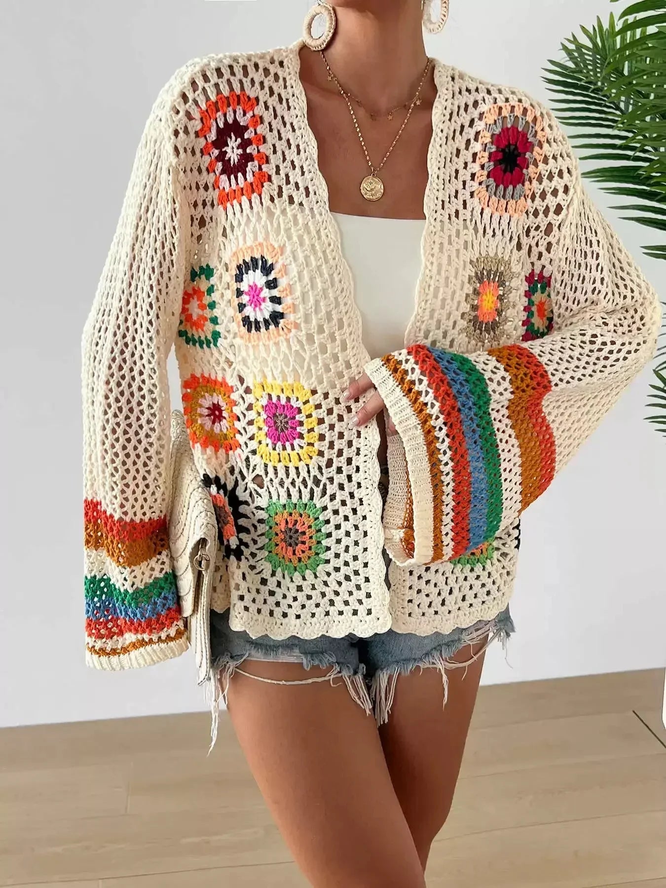 Boho Floral Knit Vacation Cardigan