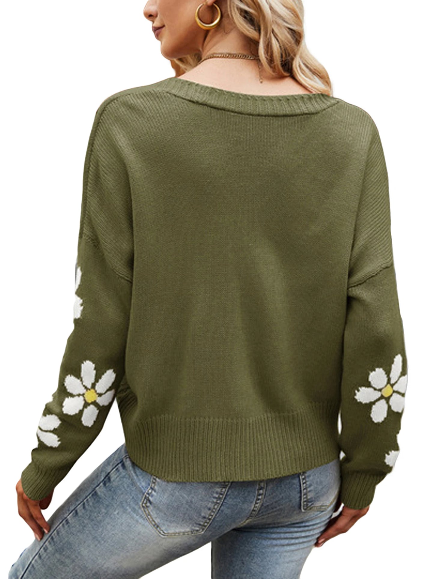 Blossom Knit V-Neck Button Cardigan