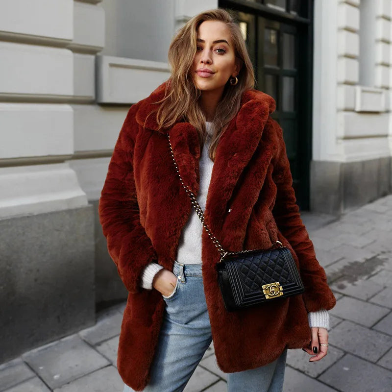 PlushLuxe Long Lapel Fur Coat