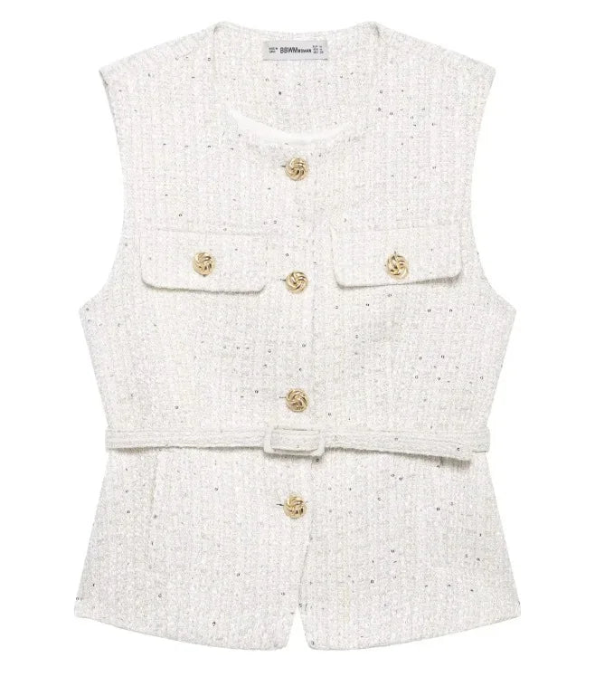 Glam Sequin Belted Vest