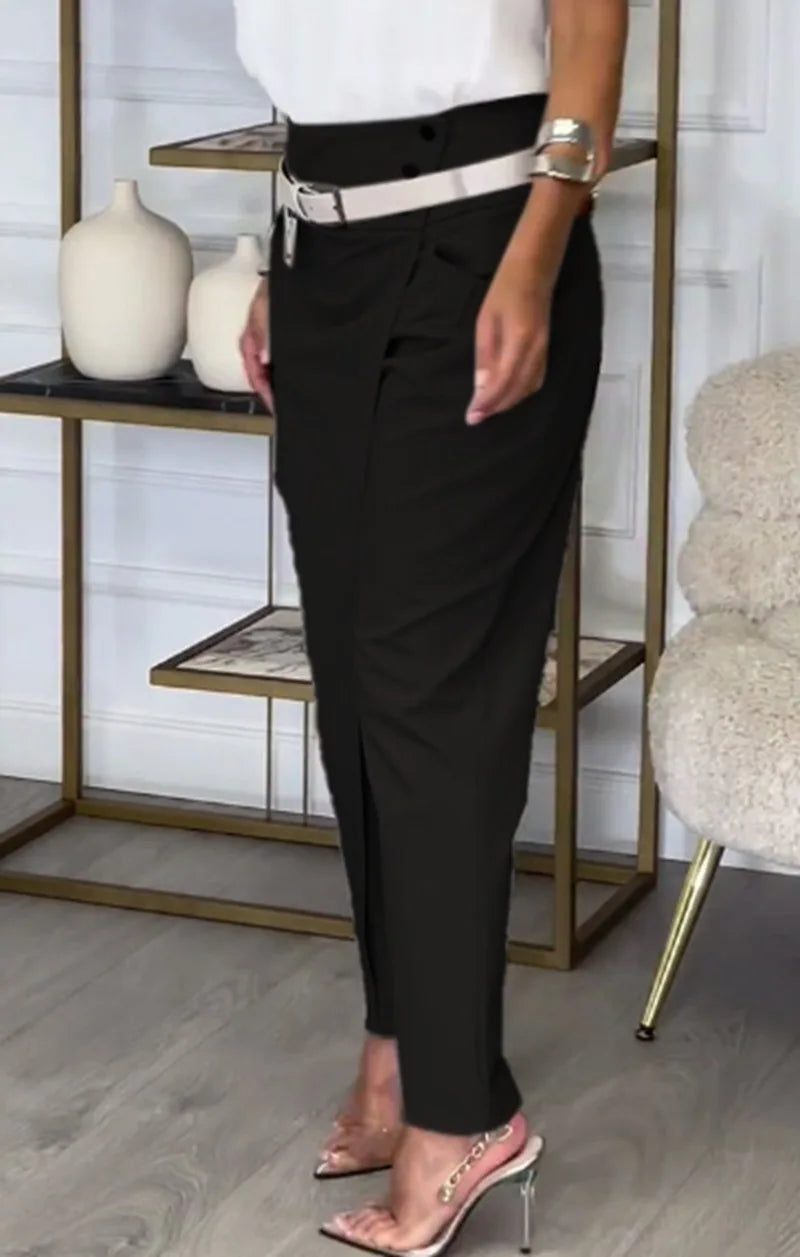 Chic Angle High Waist Belted Pants Rich Allure
