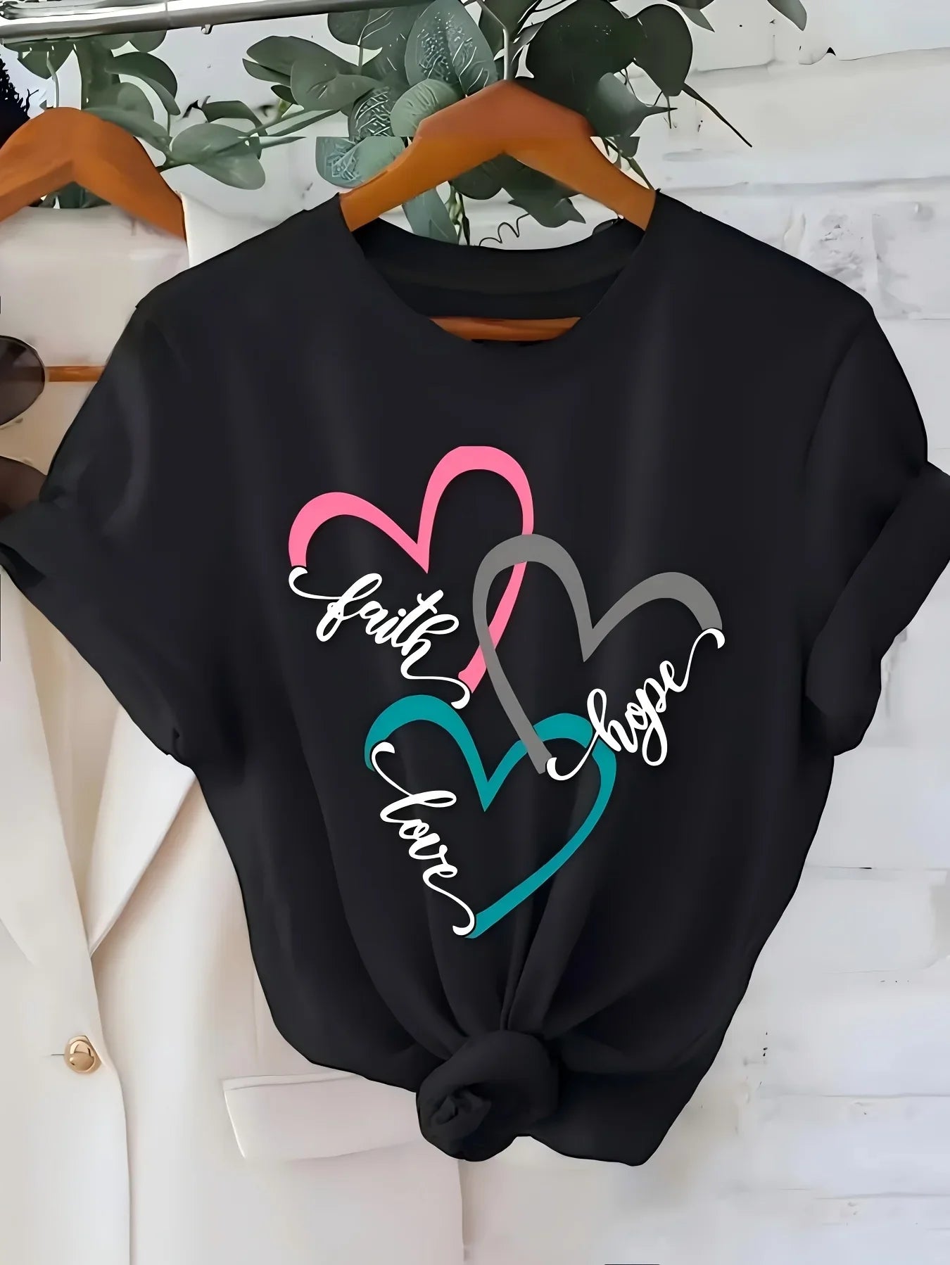 Leopard Heart Print Casual T-Shirt Rich Allure