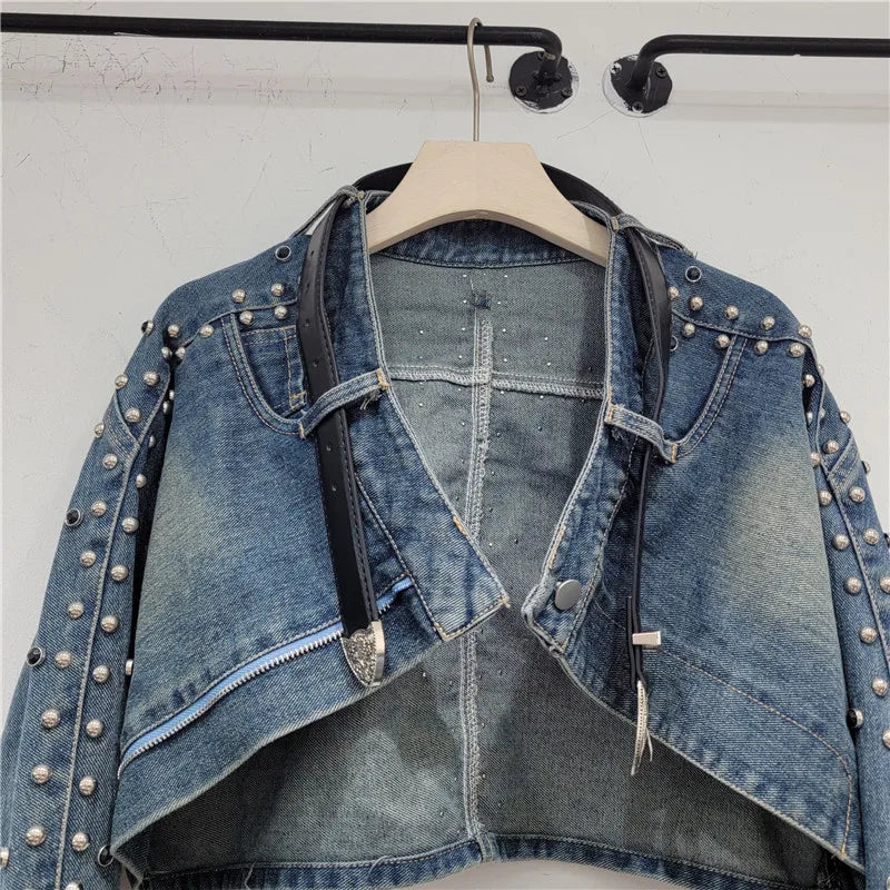 Edge Craze Rivet Patchwork Denim Jacket