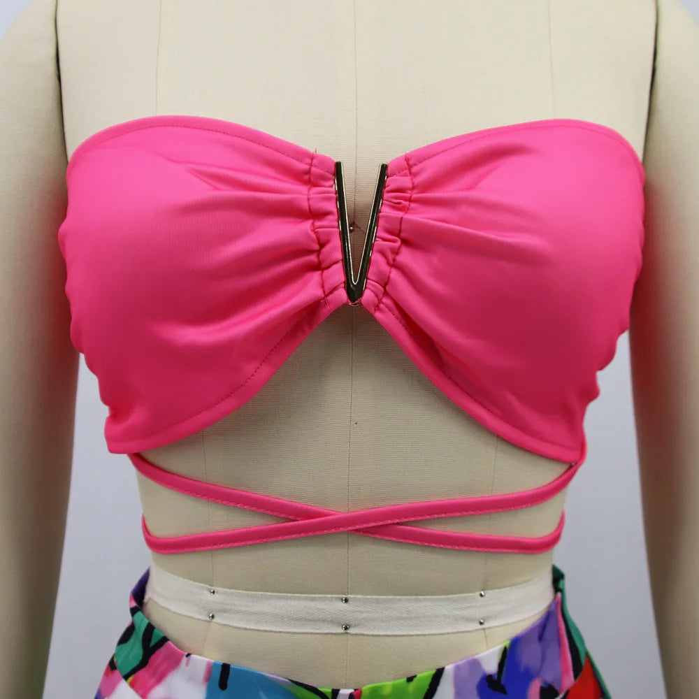 Vivid Bloom Strapless Trouser Set