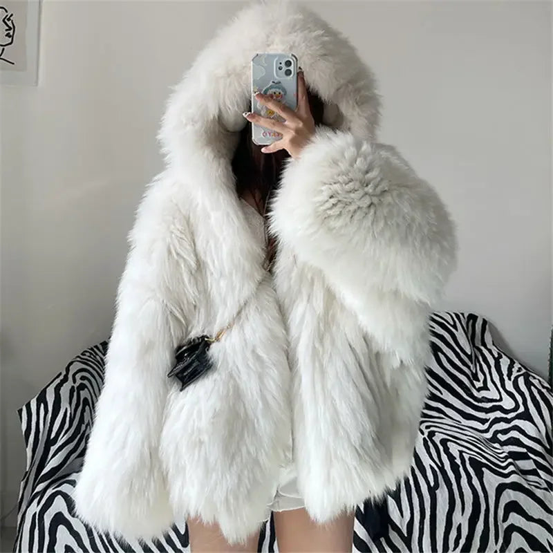 Fur Mist Hooded Splice Jacket