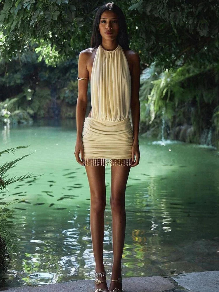 Mesh Patchwork Backless Party Dress