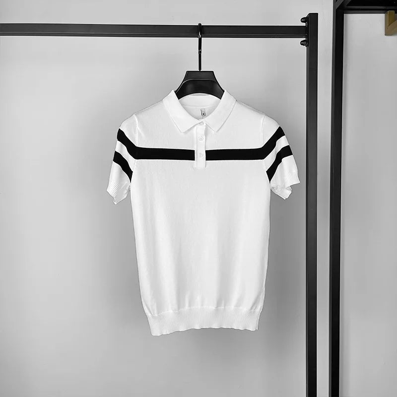 Ice Silk Striped Knit T-Shirt
