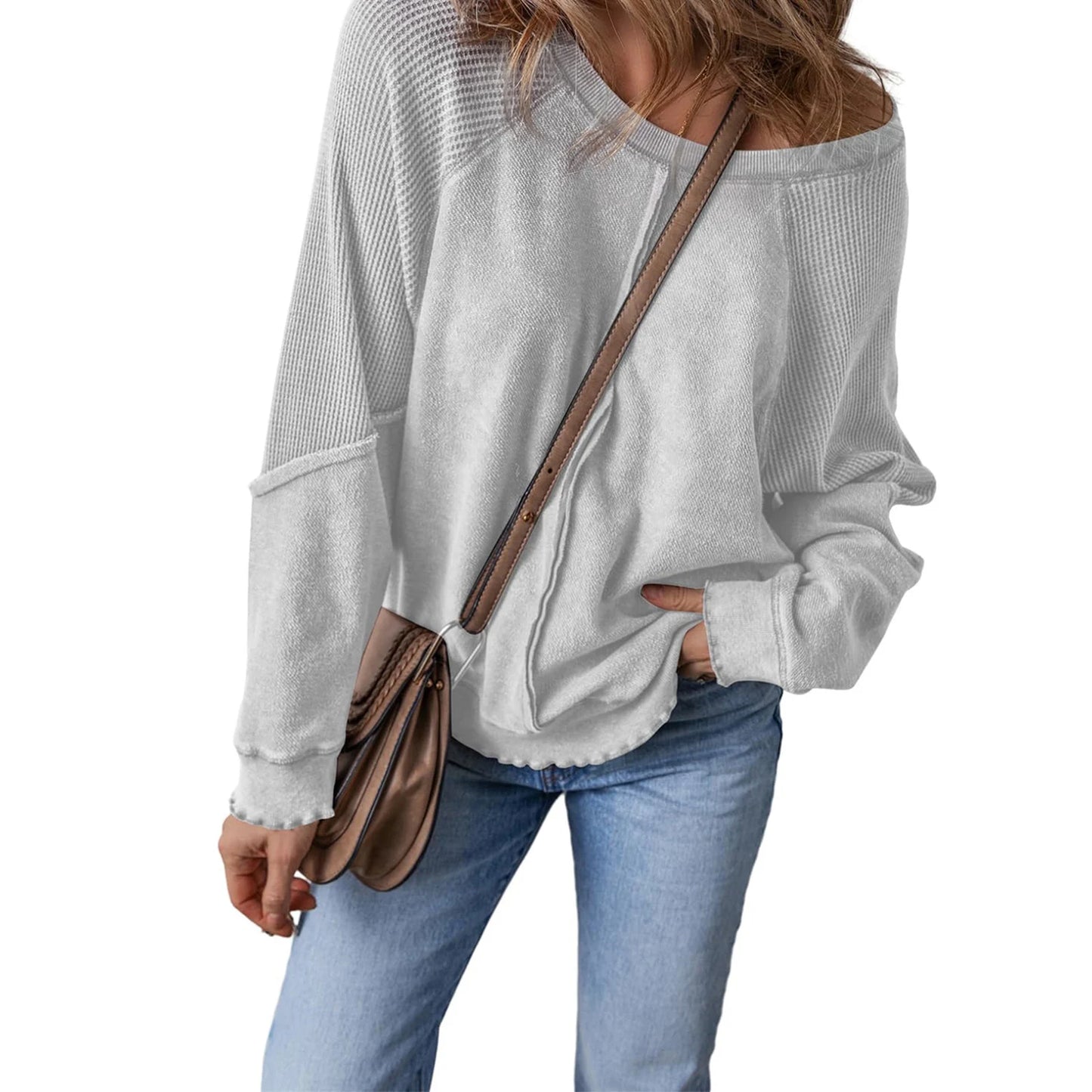 Patchwork Charm Waffle Knit Pullover