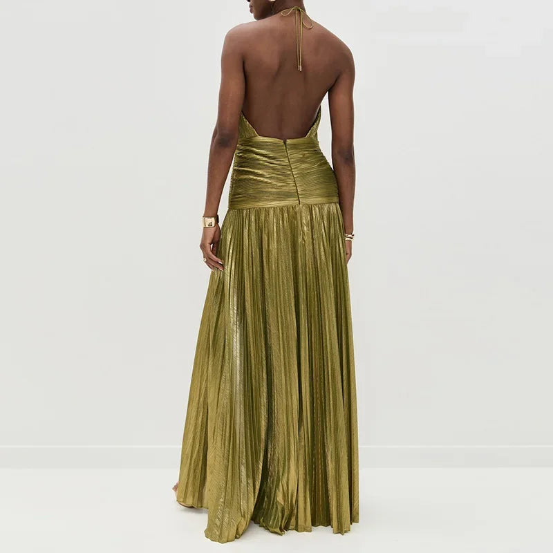 Gold Halter High Split Gown