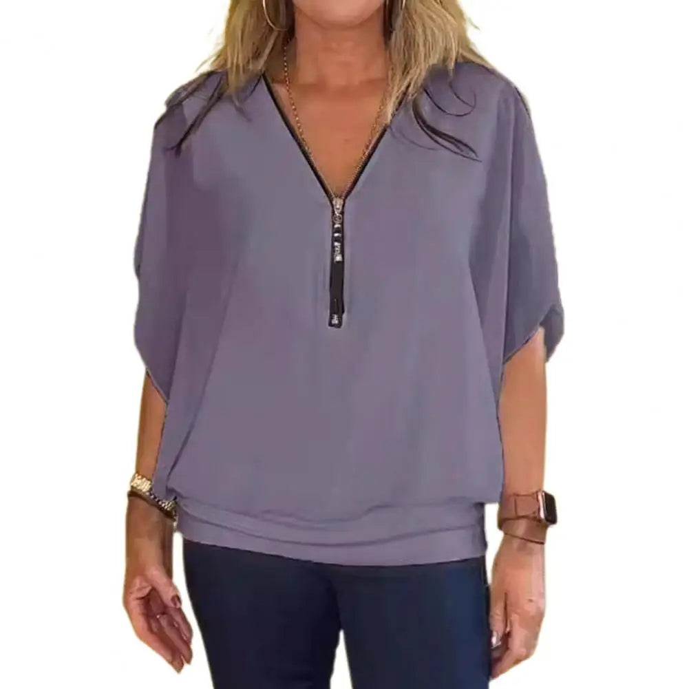 Chiffon V-Neck Batwing Blouse