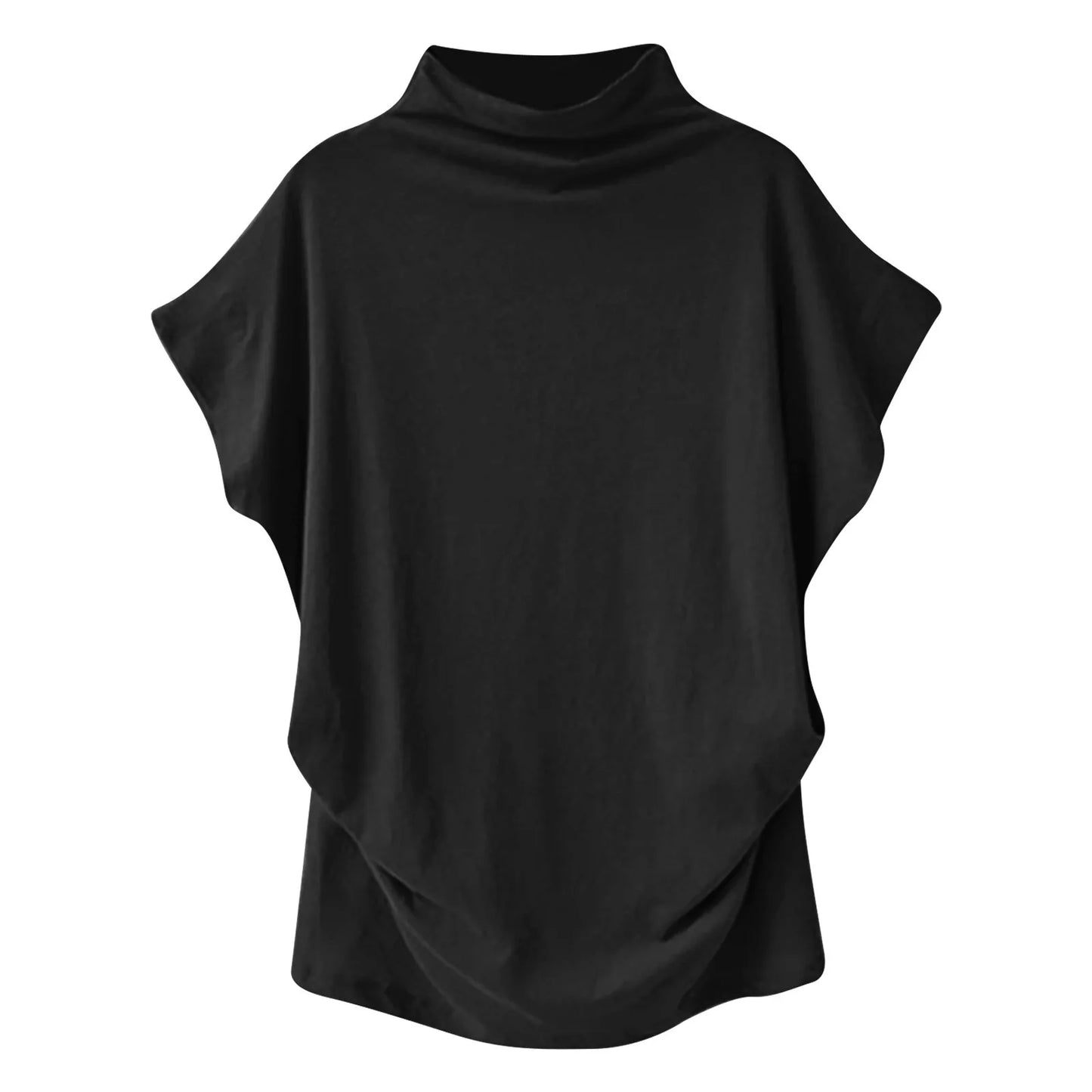 Soft Pleated Turtleneck Short Sleeve Top