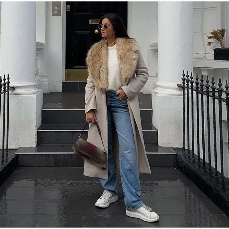 Fur Lapel Wool Overcoat
