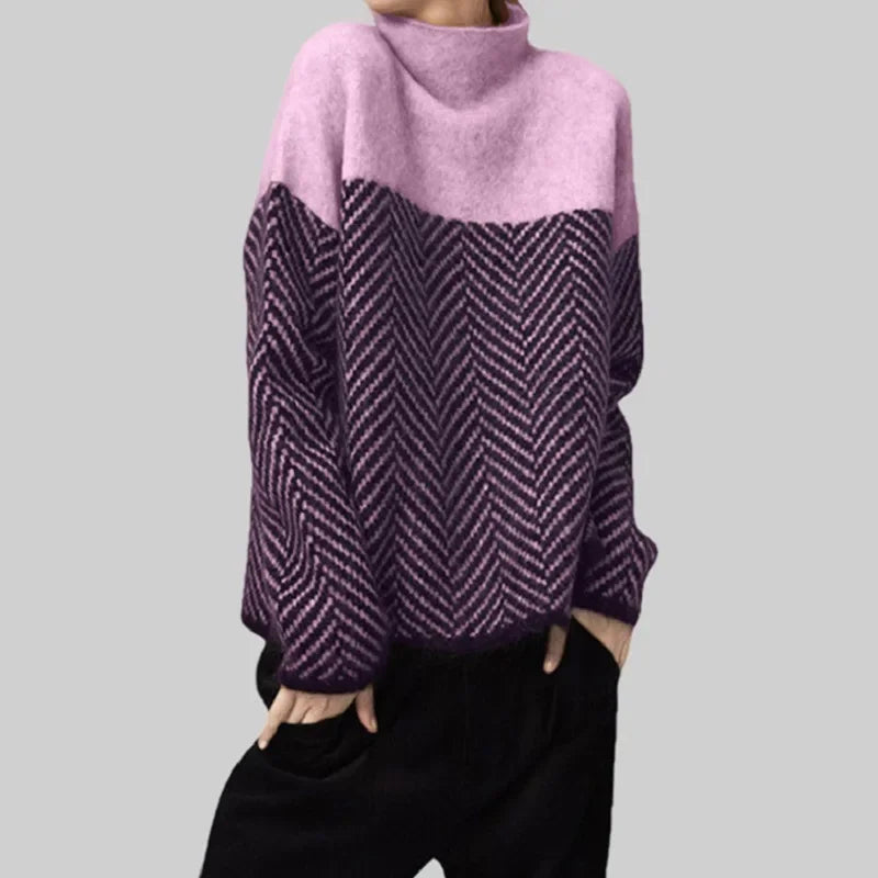 Cozy Hue Contrast Turtleneck Sweater