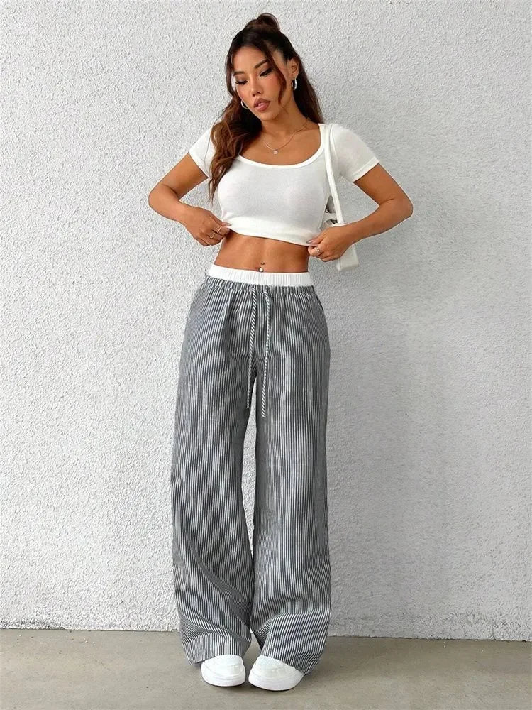 Striped Wide Leg Woven Pants