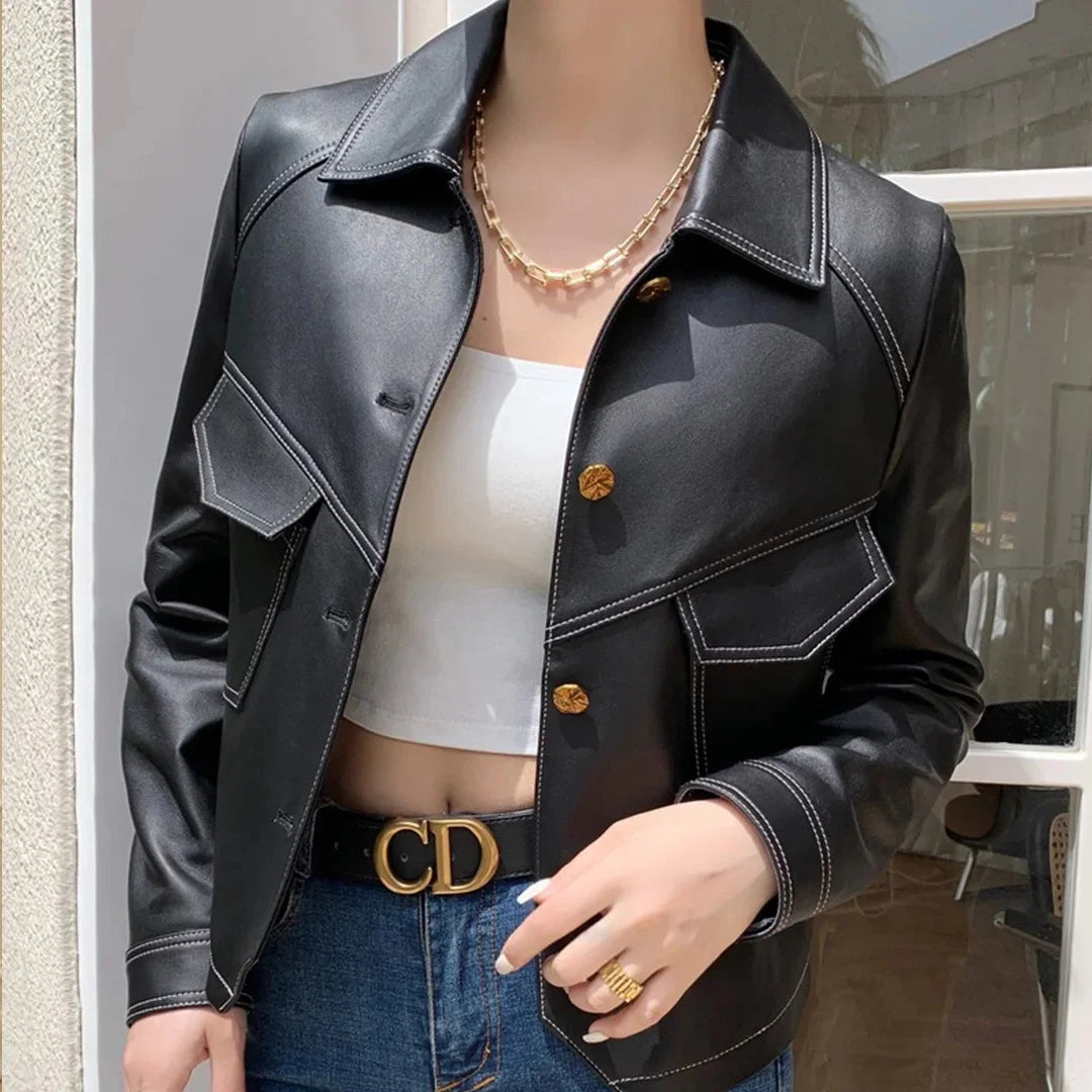 Rebel Gleam Slim Moto Leather Jacket Rich Allure
