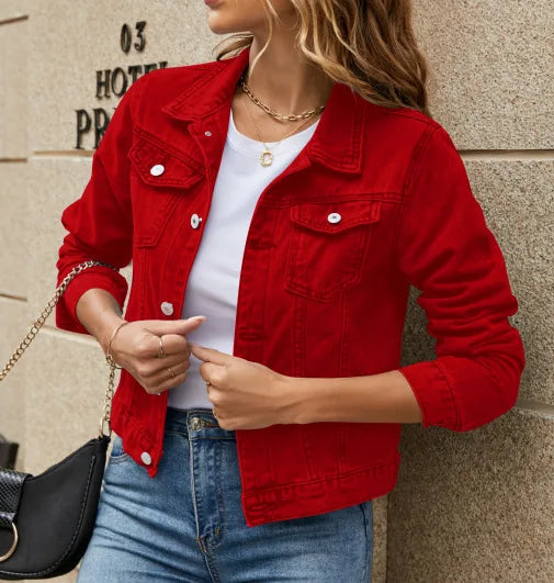 Washed Denim Turn-Down Collar Jacket