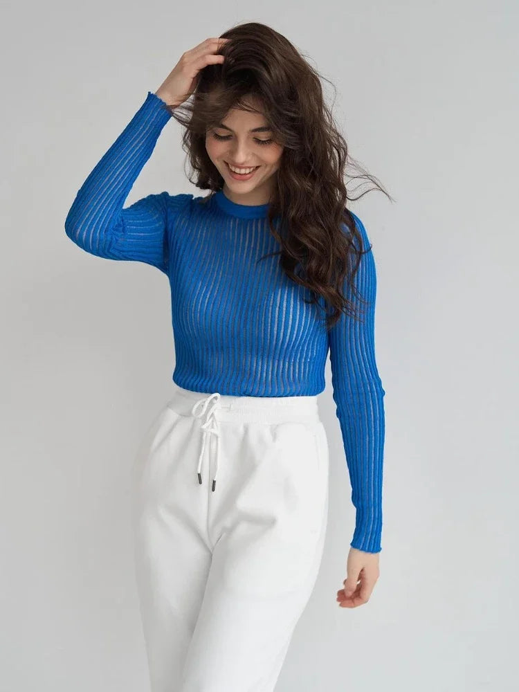 Luxe Sheer Striped Mesh Party Top
