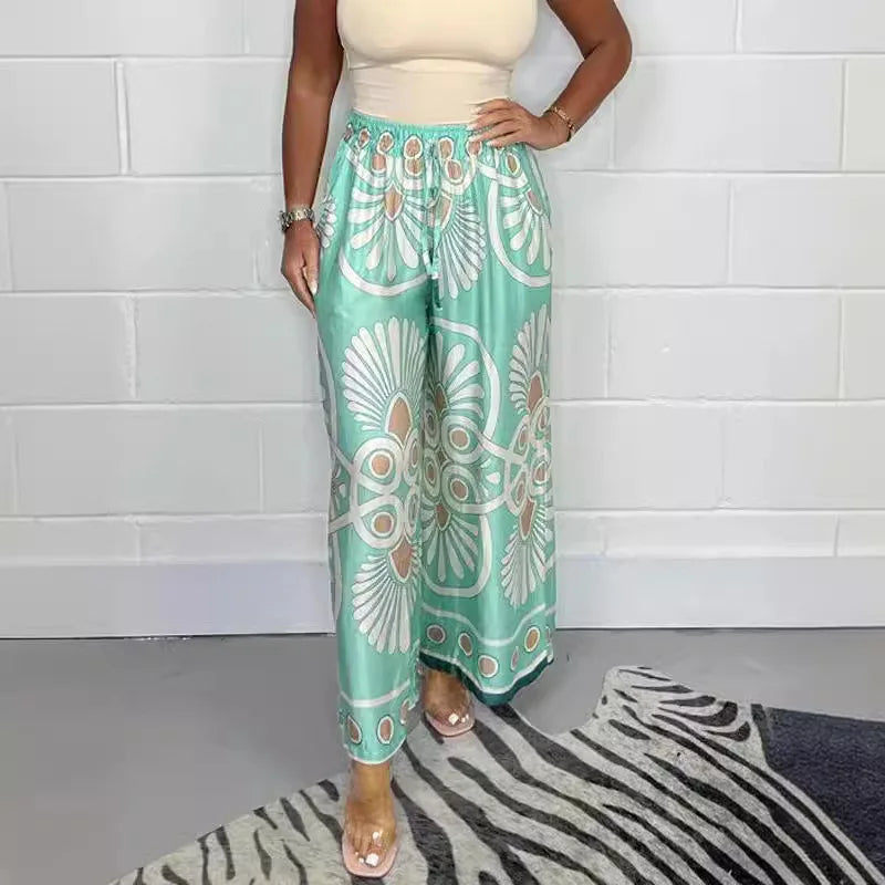 Printed Satin Wide Leg Trousers