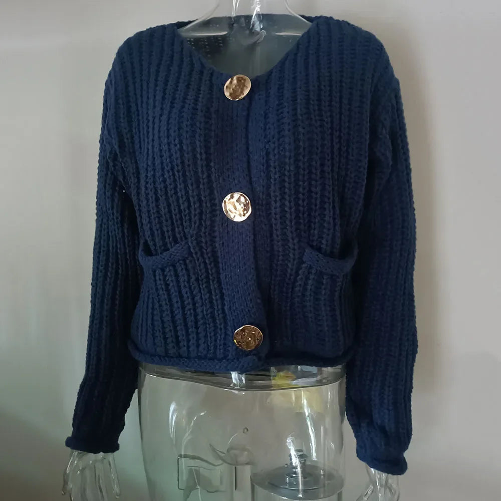 V-Neck Buckle Knit Cardigan