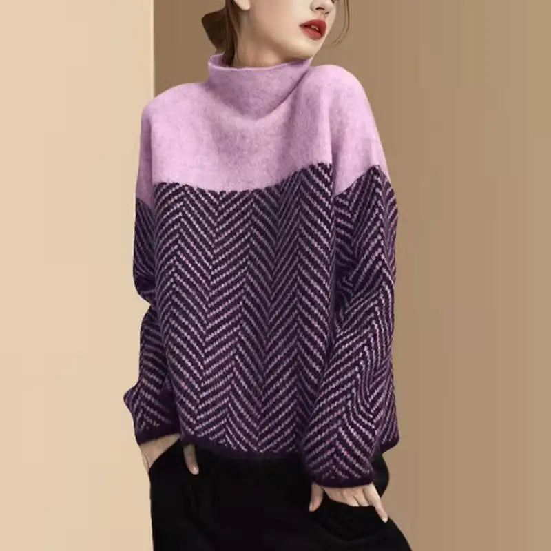 Cozy Hue Contrast Turtleneck Sweater