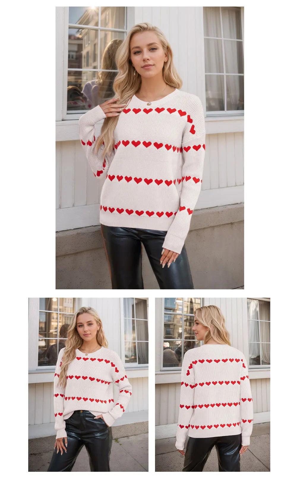 Cute Heart Print Knit Pullover Sweater