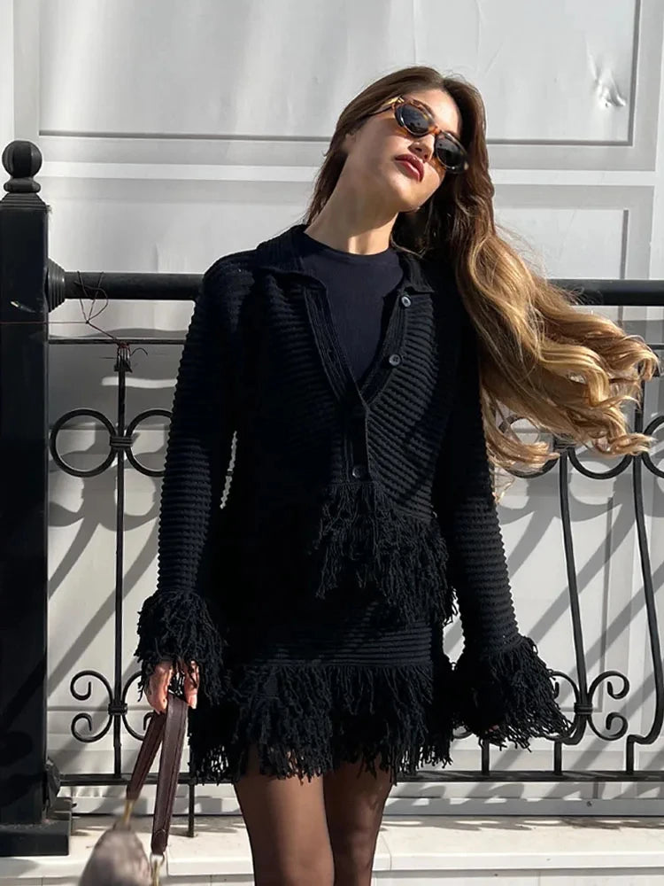 Tassel Knit Skirt Set