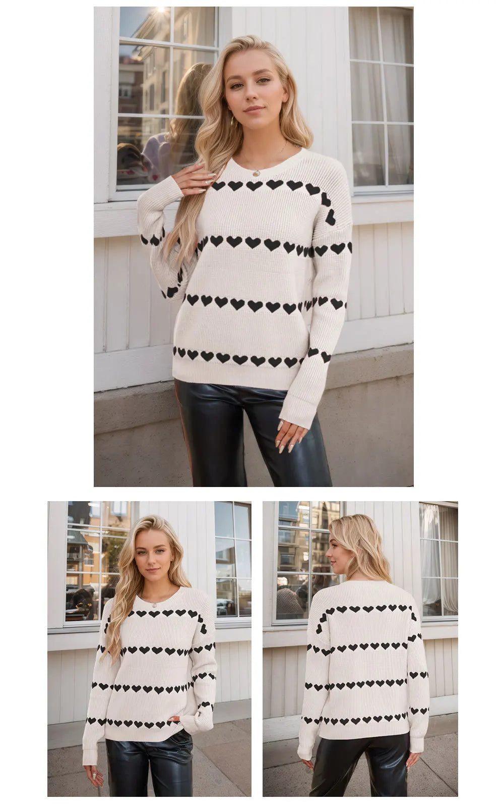 Cute Heart Print Knit Pullover Sweater