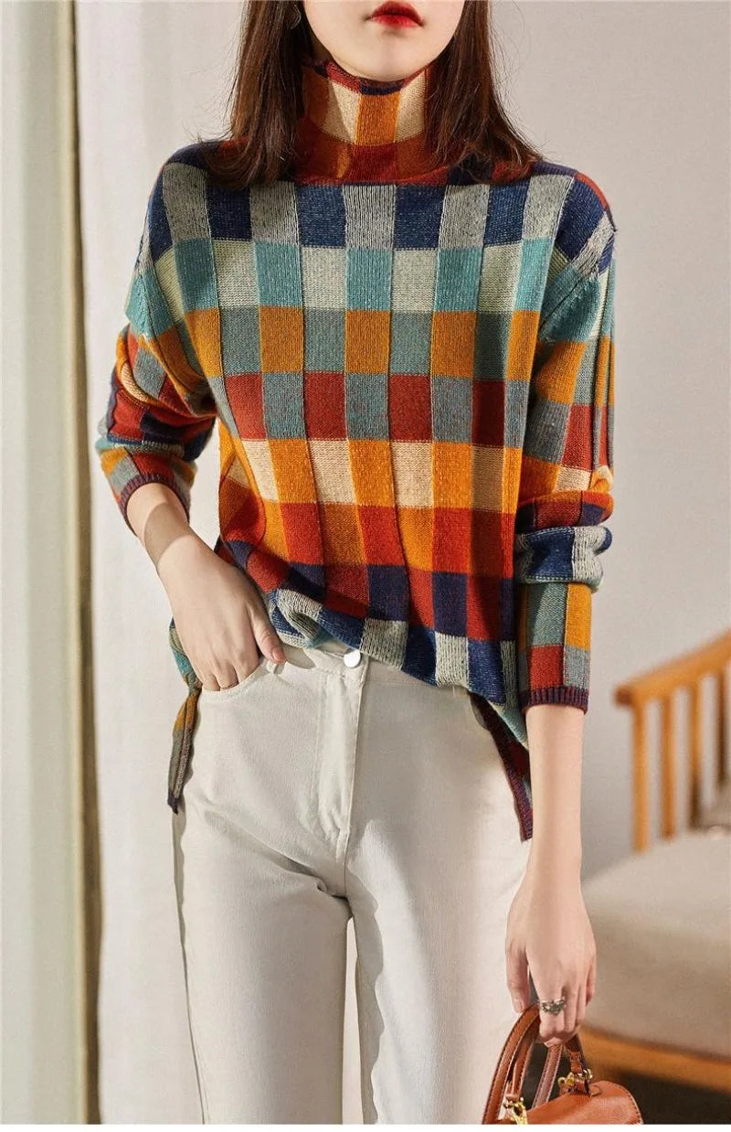 Vintage Plaid Wool Women’s Sweater