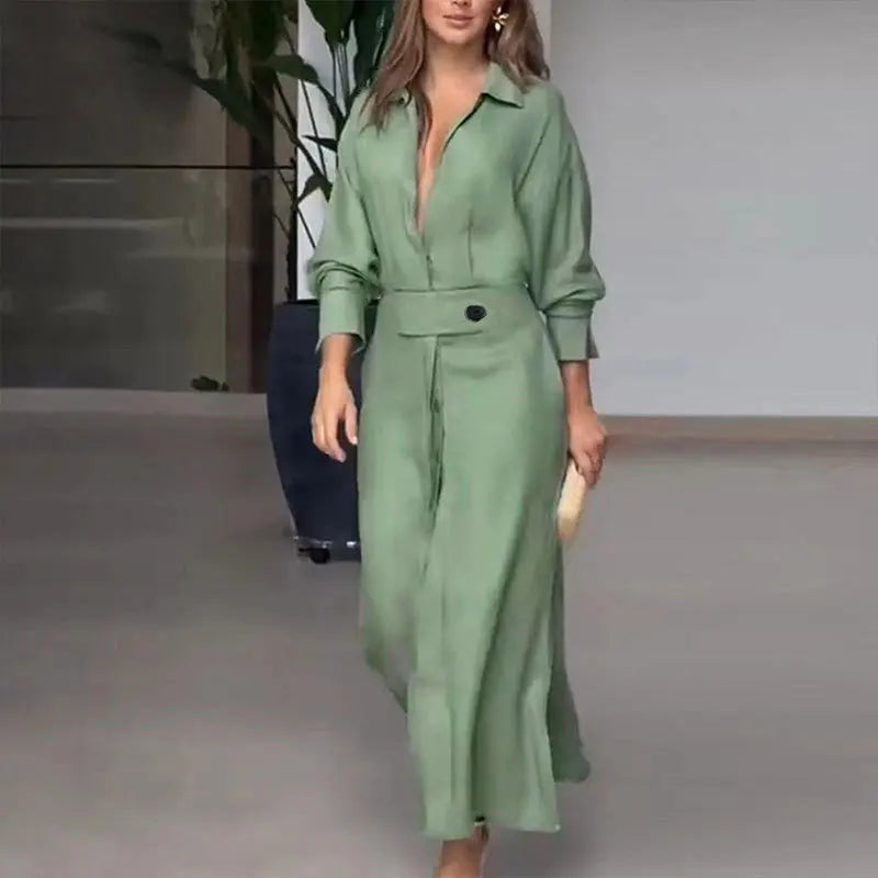 Autumn Grace V-Neck Shirt Dress