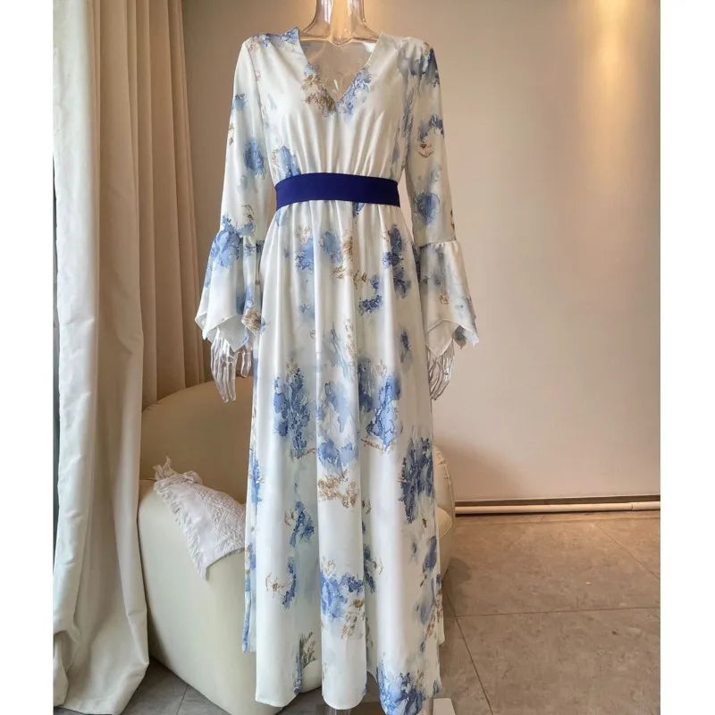 Blue Floral Boho Maxi Dress