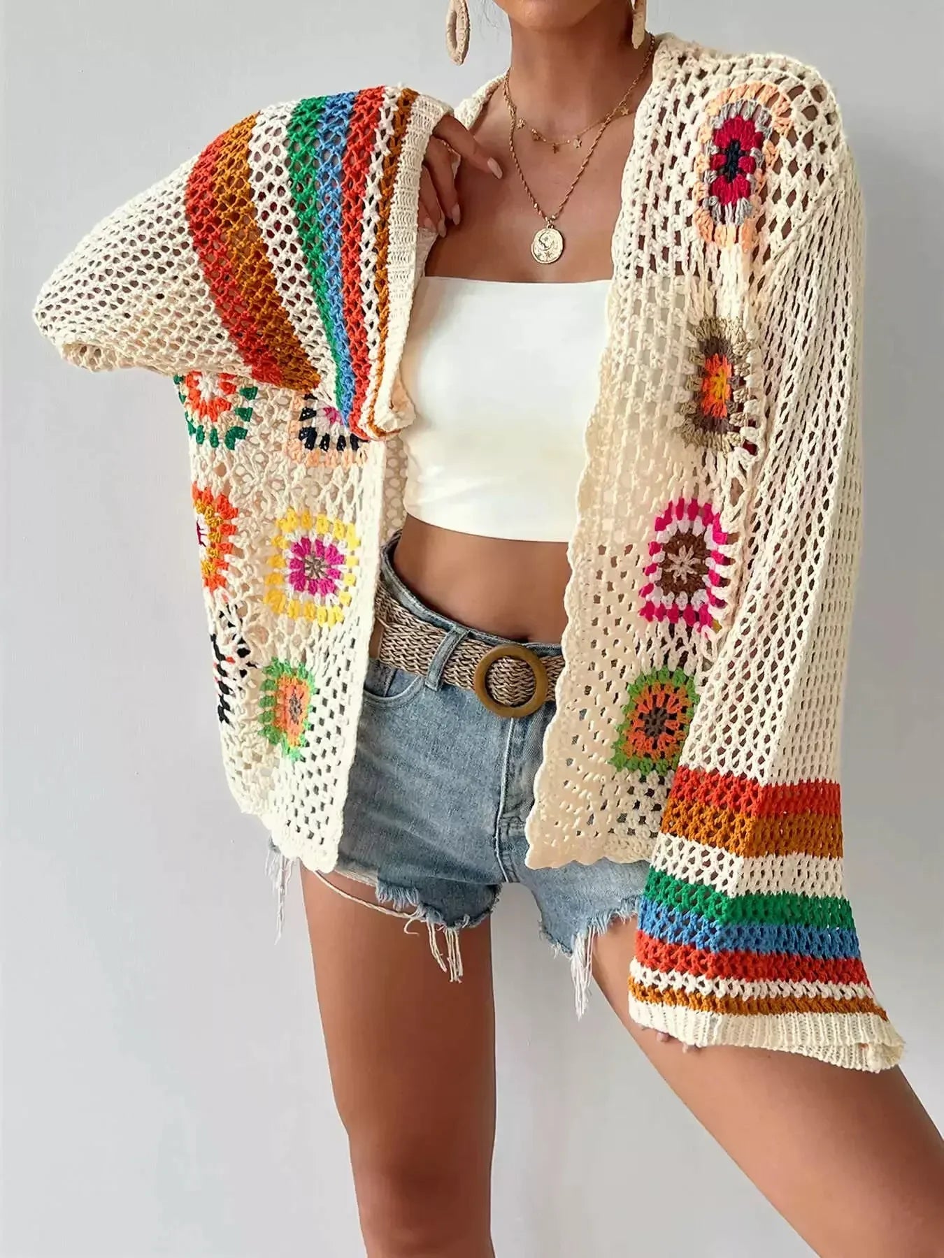 Boho Floral Knit Vacation Cardigan