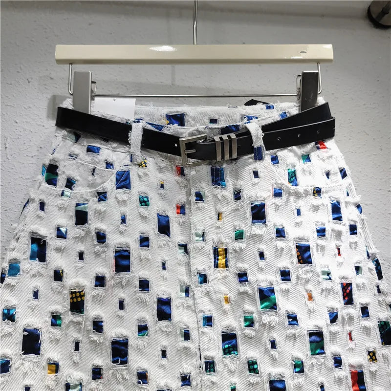 High Waist Denim A-Line Skirt