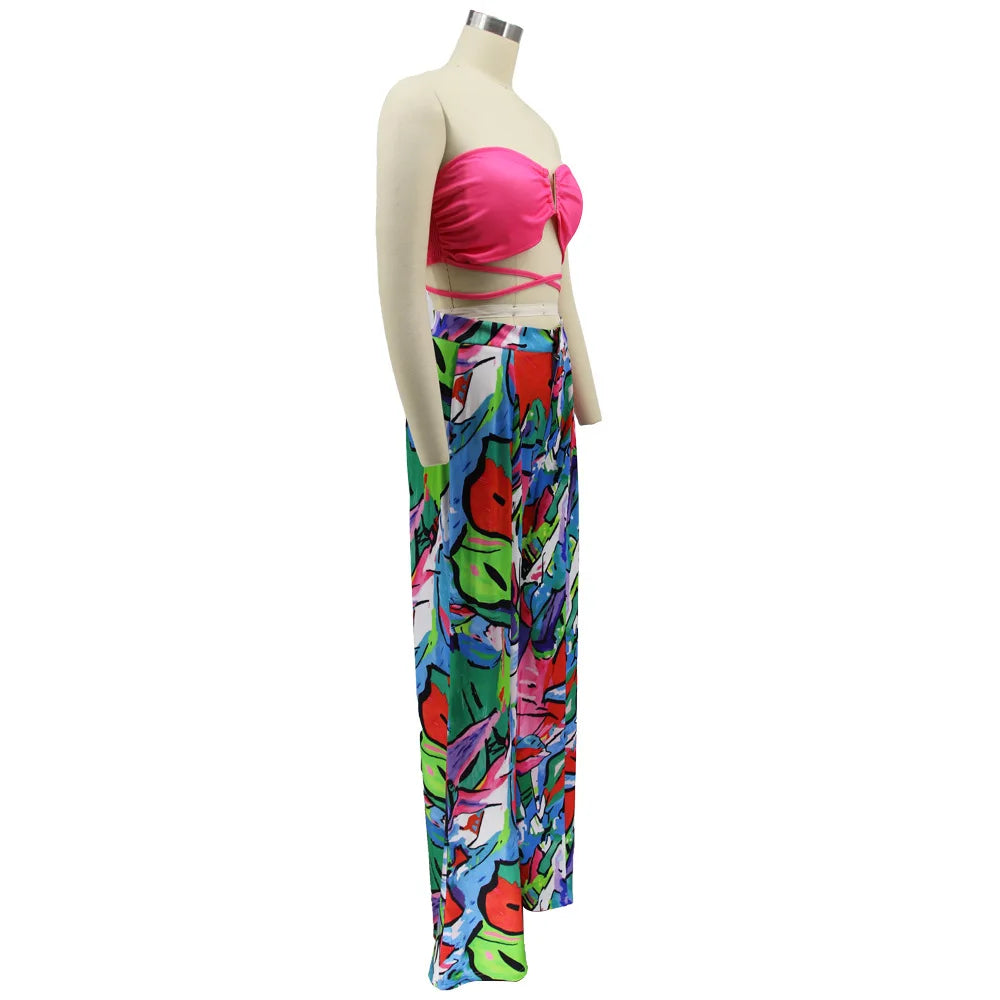 Vivid Bloom Strapless Trouser Set