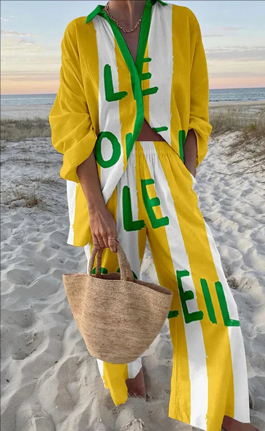 Tropical Print Lace-Up Pant Set