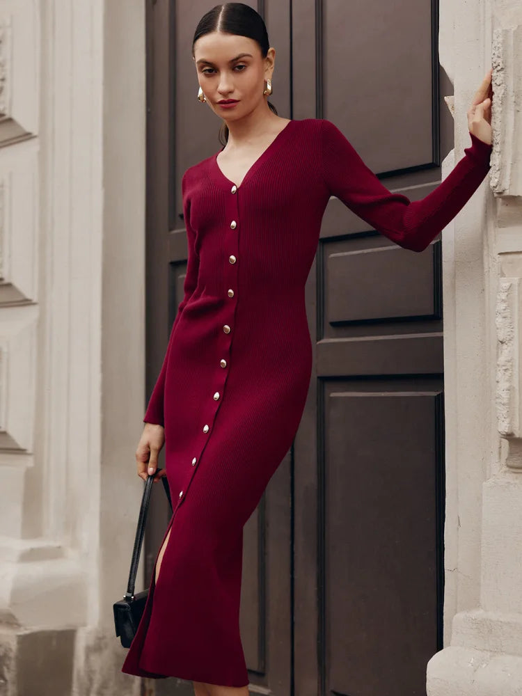 Tossy V-Neck Ribbed Knit Dress