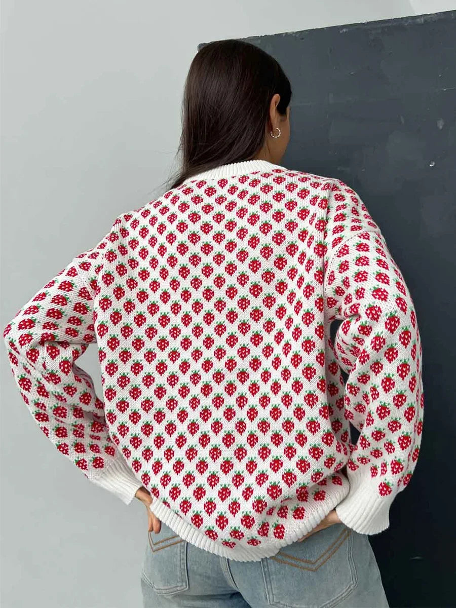 Cozy Strawberry Knit Sweater