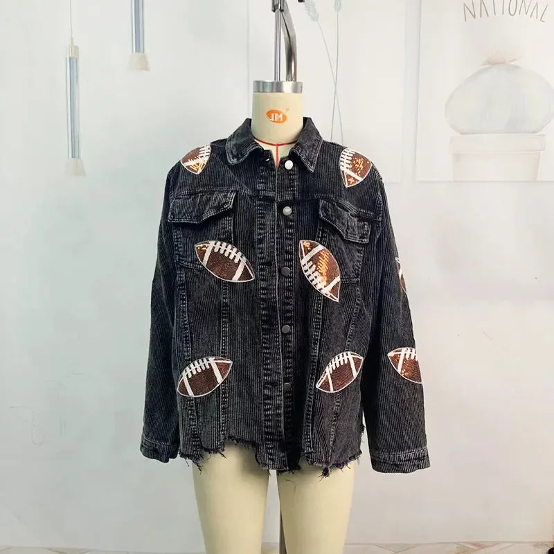 Glow Play Corduroy Sequin Varsity Jacket