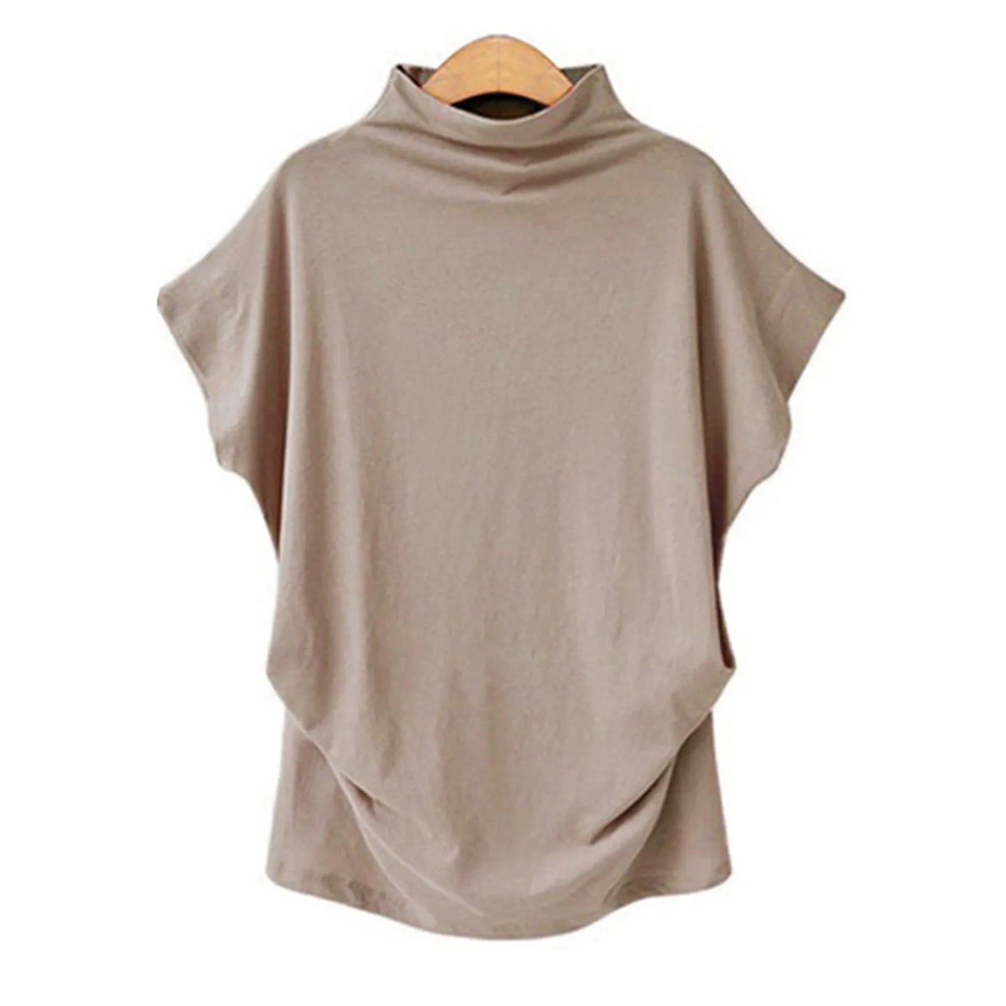 Soft Pleated Turtleneck Short Sleeve Top
