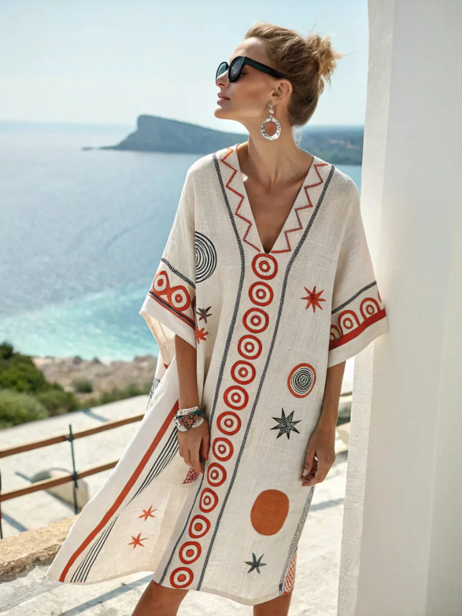 Coastal Bloom V-Neck Holiday Dress