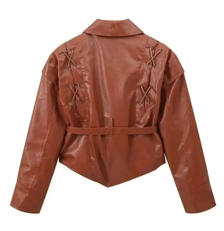 Lace-Up Faux Leather Jacket