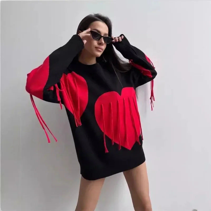 Playful Heart Tassel Sweater