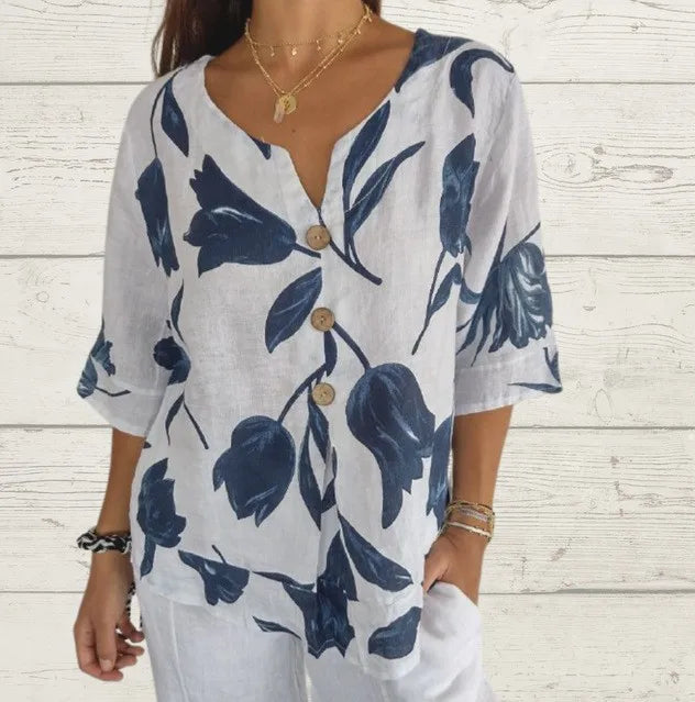 Meadow Breeze Cotton Linen Blouse Rich Allure